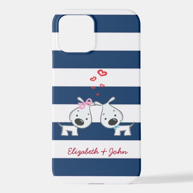 Adorable Dogs In Love on Striped-Personalised   iPhone Case (Back)