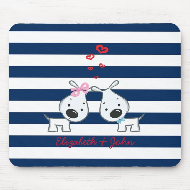 Adorable Dogs In Love on Striped-Personalised  Mouse Pad (Front)