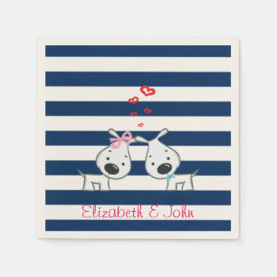 Adorable Dogs In Love on Striped-Personalised Napkin