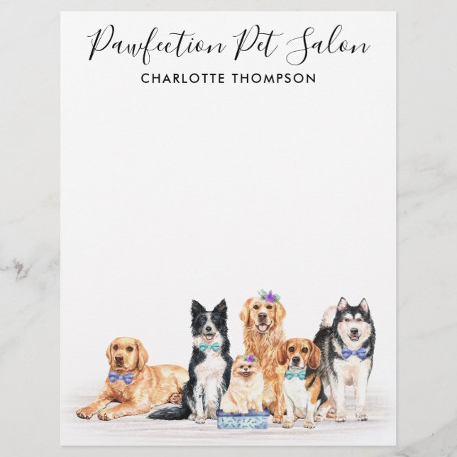 Adorable Dogs Pet Sitter Dog Groomer Business Custom Letterhead (Front)