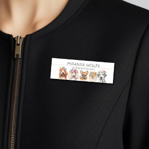 Adorable dogs with flower crown, watercolor name tag