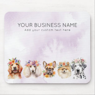 Adorable dogs with flower crown, watercolor purple mouse pad