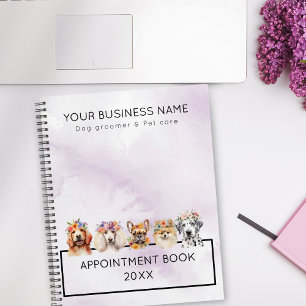 Adorable dogs with flower crown, watercolor purple planner