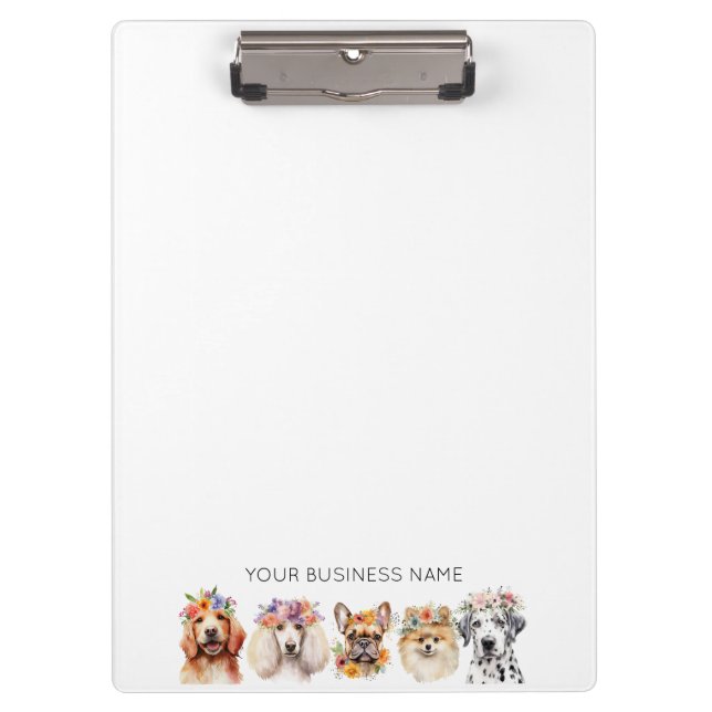 Adorable dogs with flower crown, watercolor white  clipboard (Front)