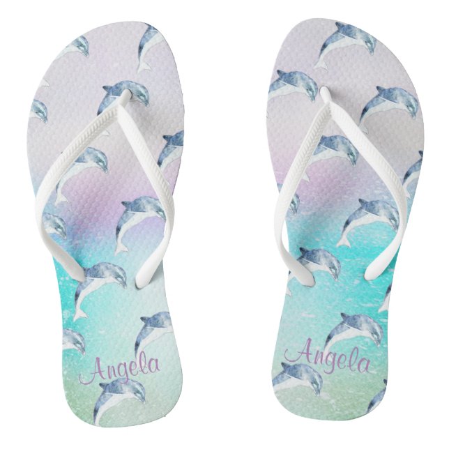 Adorable Dolphins, Paint Stroke-Personalised Thongs (Footbed)
