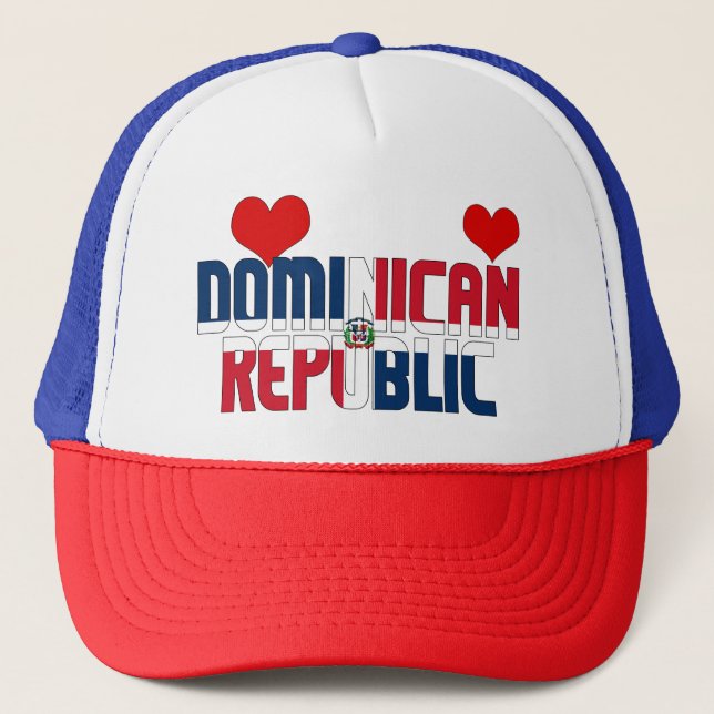 Adorable Dominican Republic Flag Hearts Patriotic Trucker Hat (Front)