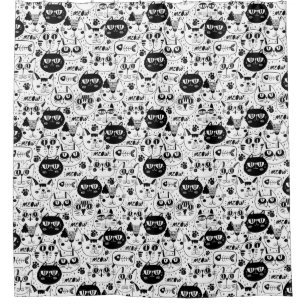 Adorable Doodle Cats Pattern Shower Curtain