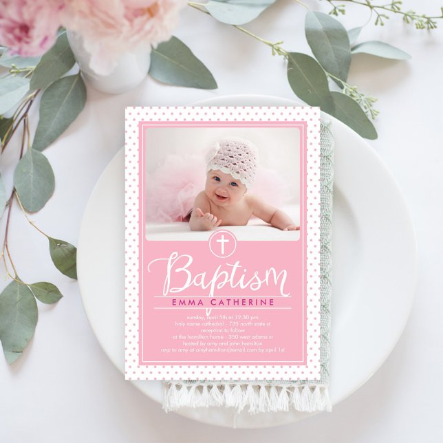 Adorable Dots Baptism Invitation - Pink (Creator Uploaded)