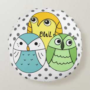 Adorable dots owl pattern kids round cushion