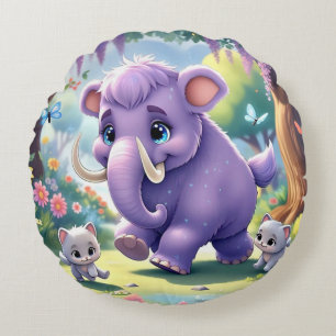 Adorable Double-sided Baby Mammoth Design  Round Cushion