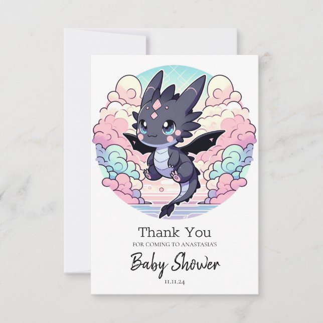 Adorable Dragon Baby Shower Thank You Card (Front)