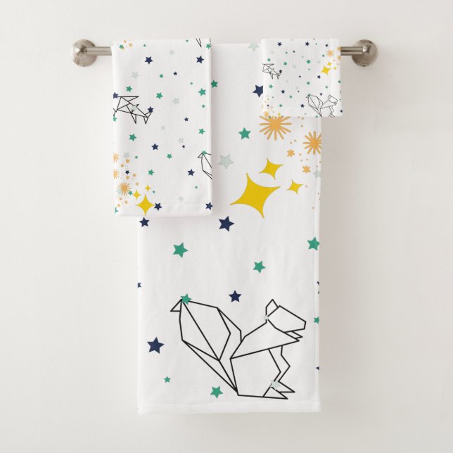 Adorable drawing animals stars white kids  bath towel set (Insitu)