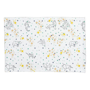 Adorable drawing animals stars white kids pillowcase
