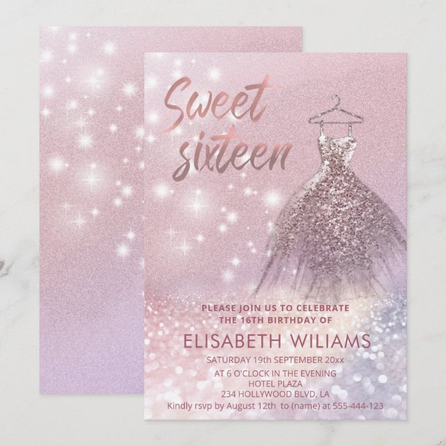 Adorable dress charming sparkling glittery ombre  invitation (Front/Back)
