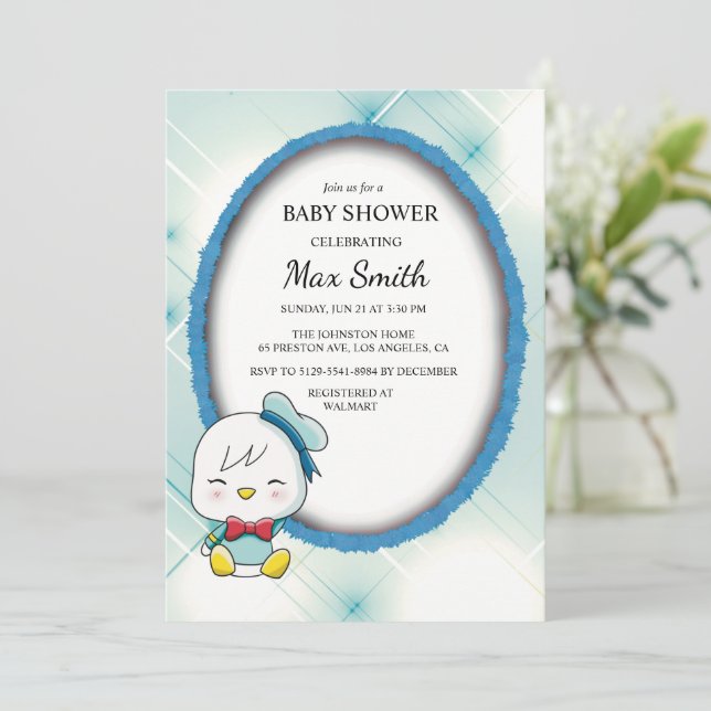 Adorable Duck Baby Shower Invitation – Cute & Play (Standing Front)