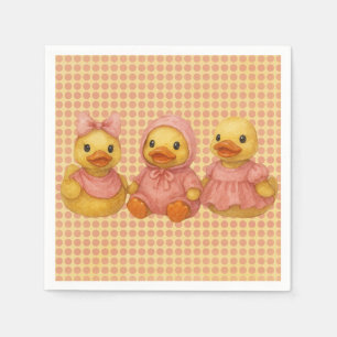 Adorable Duck Trio In Pink Outfits Napkin