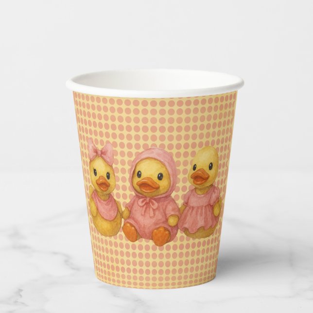 Adorable Duck Trio In Pink Outfits Paper Cups (Front)
