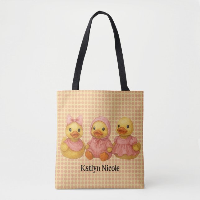 Adorable Duck Trio in Pink Outfits Tote Bag (Front)