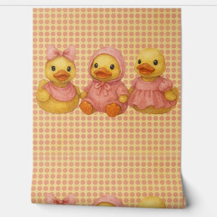 Adorable Duck Trio In Pink Outfits Wallpaper