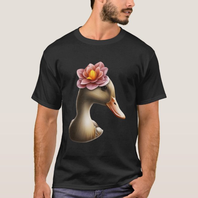 Adorable Duck With A Flower Beautiful Duck Flower T-Shirt (Front)