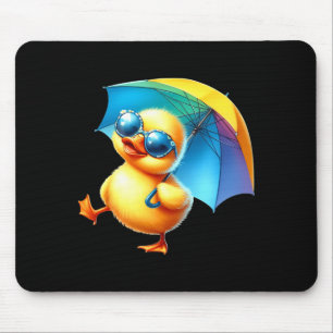 Adorable Duck with Shades and Colourful Umbrella Mouse Pad