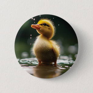 "Adorable Duckling in the Rain 6 Cm Round Badge