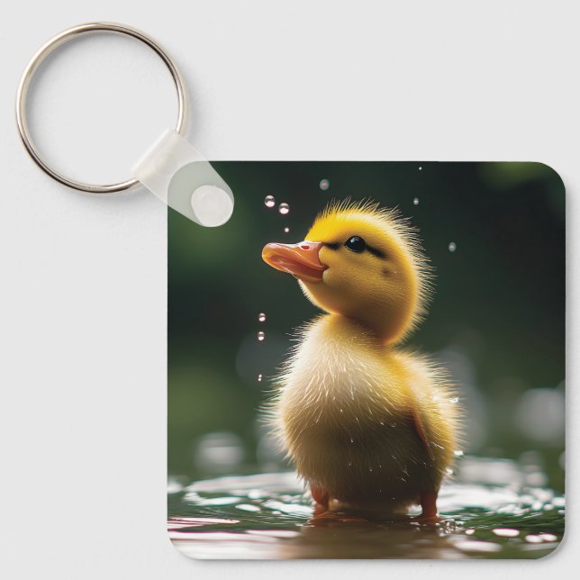 "Adorable Duckling in the Rain  Key Ring (Front)