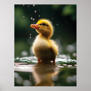 "Adorable Duckling in the Rain  Poster
