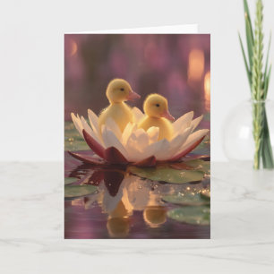 Adorable Ducklings in a Water Lily Flower Card