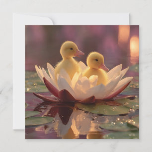 Adorable Ducklings in a Water Lily Flower Holiday Card