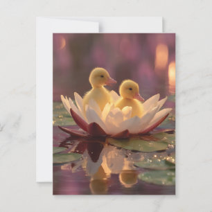 Adorable Ducklings in a Water Lily Flower Postcard