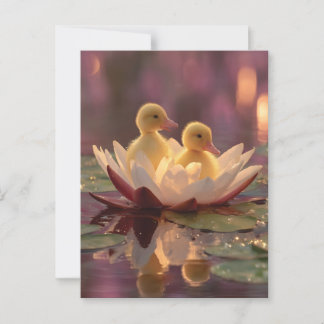 Adorable Ducklings in a Water Lily Flower Postcard