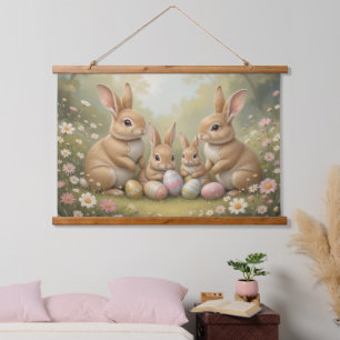 Adorable Easter Bunnies in Meadow Spring Animal  Hanging Tapestry