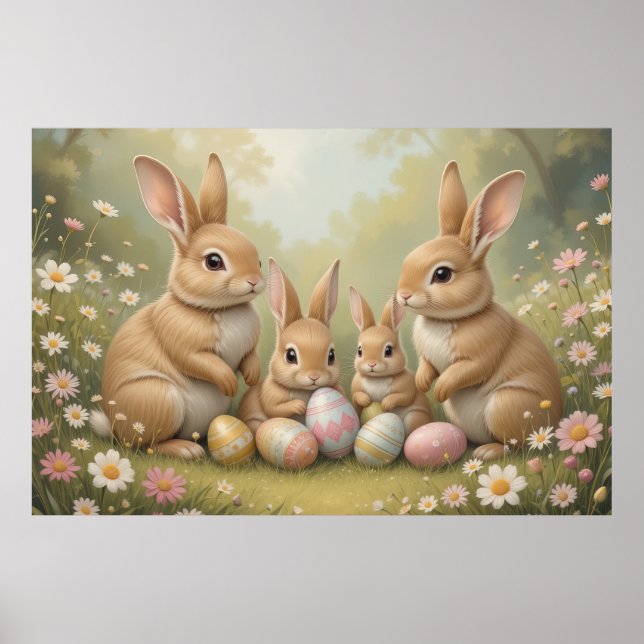 Adorable Easter Bunnies in Meadow Spring Animal  Poster (Front)