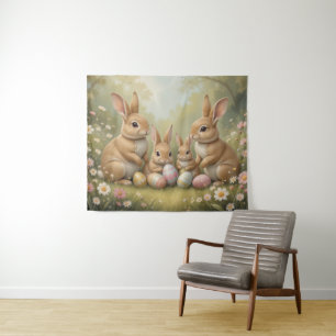 Adorable Easter Bunnies in Meadow Spring Animal  Tapestry