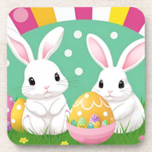 Adorable Easter Bunnies with Decorative Eggs Coaster