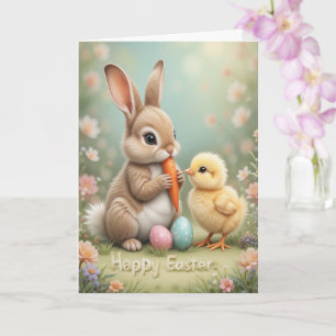 Adorable Easter Bunny and Chick Spring Greeting Card