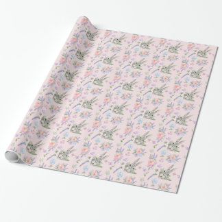 Adorable Easter Bunny Spring Pastel Flower Pink Wrapping Paper