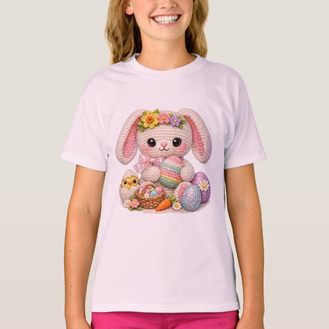 Adorable Easter Bunny with Chick and Paste Eggs  T-Shirt (Front)