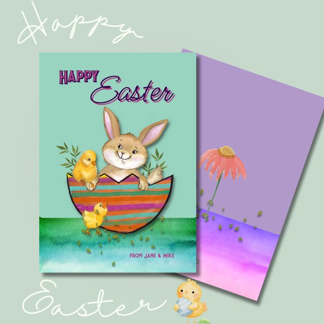Adorable Easter Bunny with chicks Holiday Card (Adorable Easter Bunny with chicks Holiday Card)