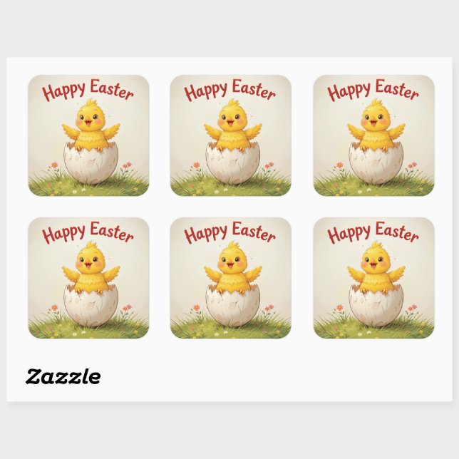 Adorable Easter Chick in Egg Cute Happy Easter  Square Sticker (Sheet)