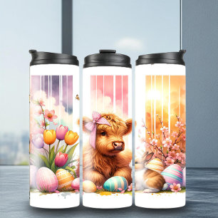 Adorable Easter Highland Cow Brushstroke Tumbler
