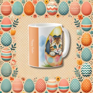 Adorable Easter Kitten in Colorful Egg Coffee Mug