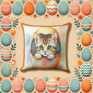 Adorable Easter Kitten in Colourful Egg Cushion