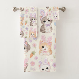 Adorable Easter Kittens with Bunny Ears Pattern Bath Towel Set