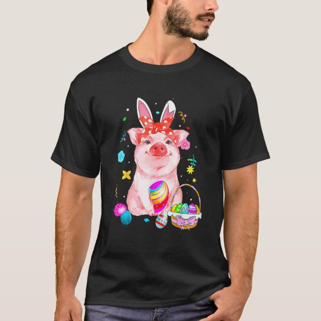 Adorable Easter Pig With Easter Bunny Ears Easter  T-Shirt (Front)