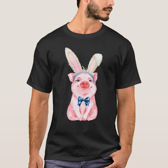 Adorable Easter Pig With Easter Bunny Ears Easter  T-Shirt (Front)