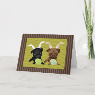 Adorable Easter Pugs with Eggs, Baskets Holiday Card