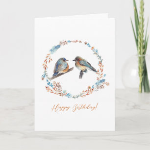 Adorable Eastern Bluebird Couple Happy Birthday Note Card