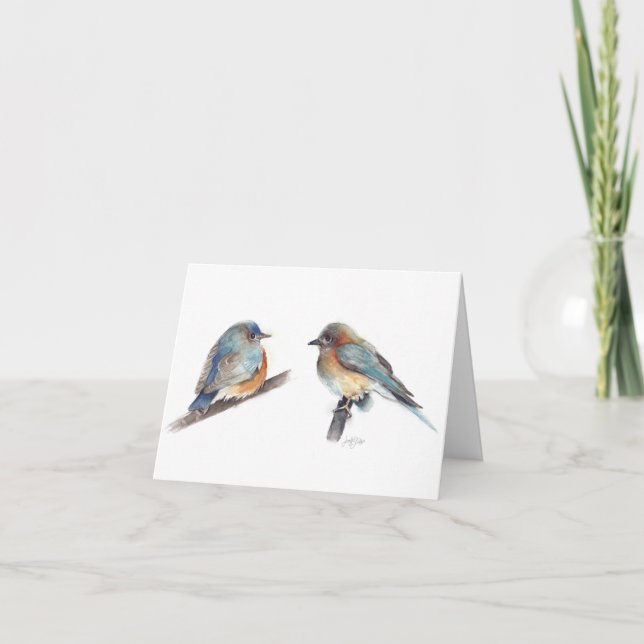 Adorable Eastern Bluebird Couple Thank You Card (Front)